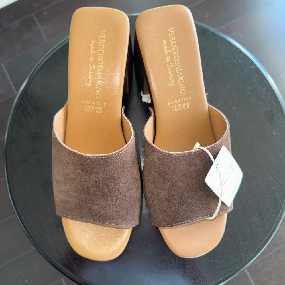 Italian Suede Genuine Leather Sandals Brown EU 41/US 9.5 NWT VERDEROSMARINO NEW - Picture 2 of 13